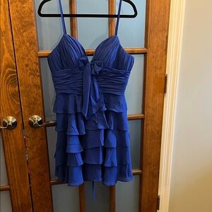 Royal Blue Layered homecoming Dress, with adjustable spaghetti straps.